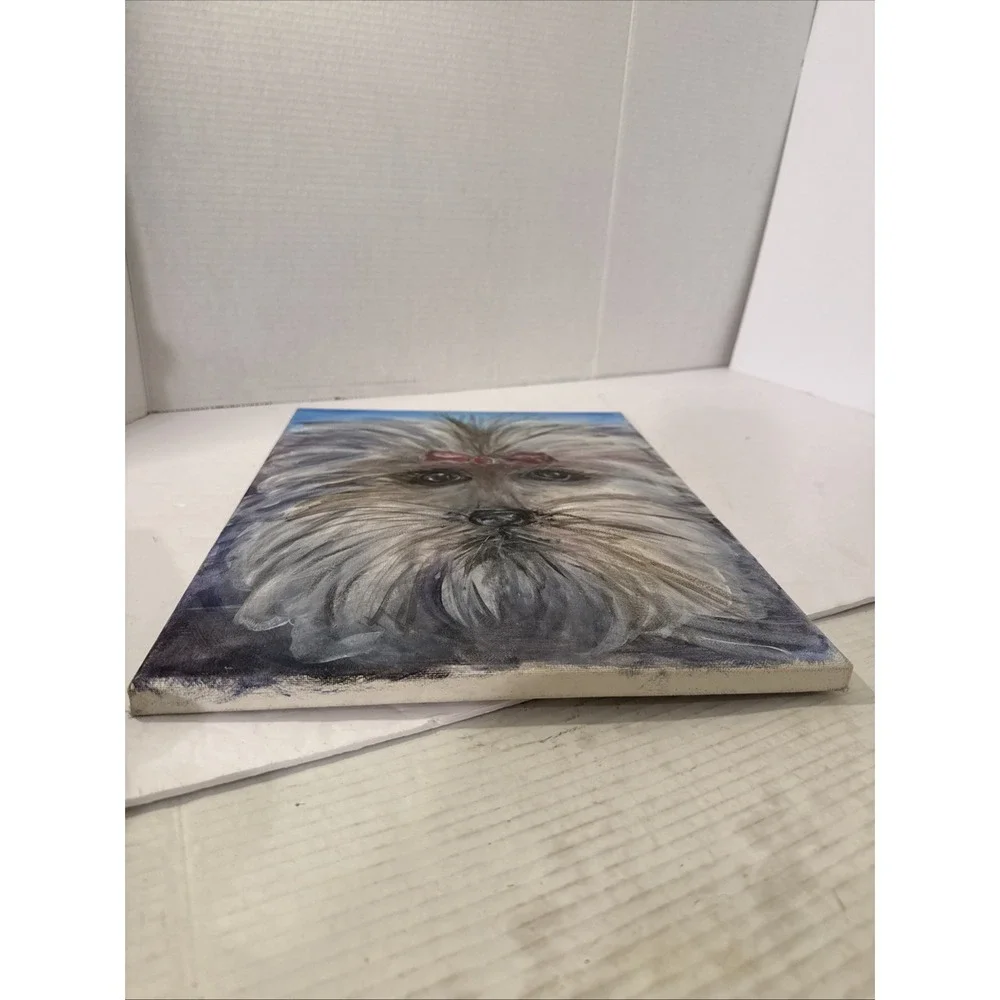 One Of A Kind-Original Yorkie Terrier Dog Painting-ART-Colorful-Pink Bow-Canvas